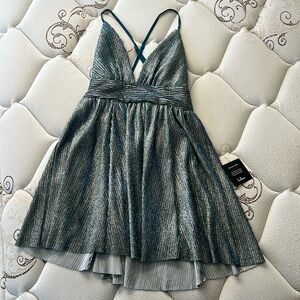 Lulu’s Silver and Teal Blue Skater Dress